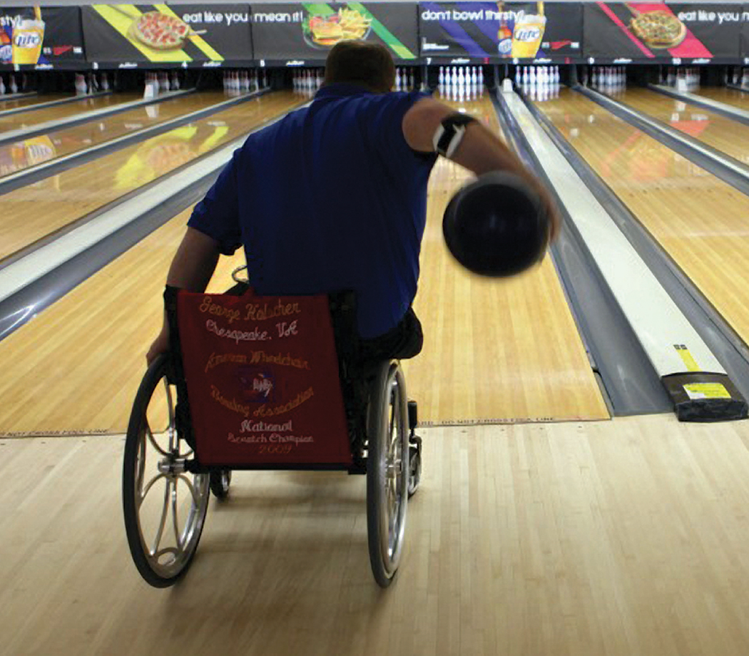George Holscher, a wheelchair user, bowling
