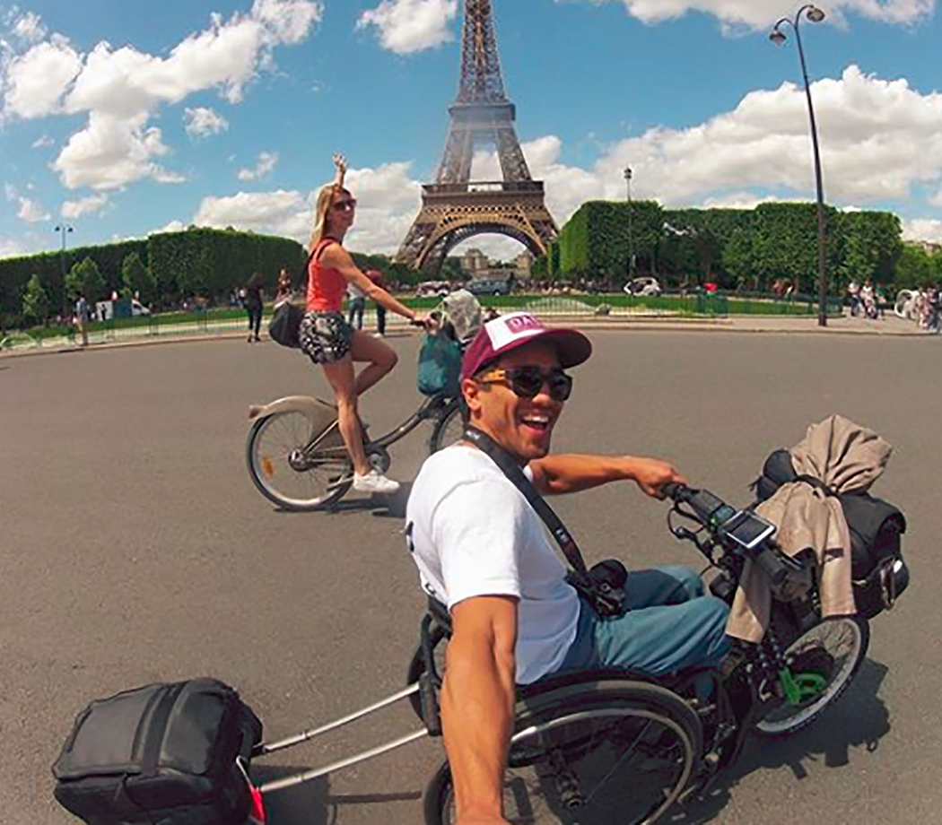 Man in wheelchair at the Eiffel tower