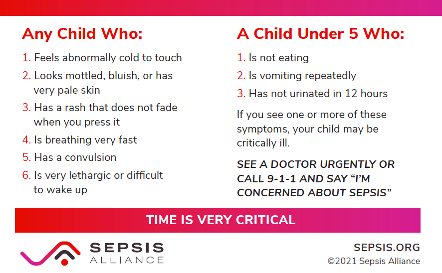 Children developing sepsis may exhibit different symptoms, as seen here. Reprinted with permission from the Sepsis Alliance